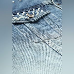 Sequin Fringe Trim Distressed Button Up Denim Jacket